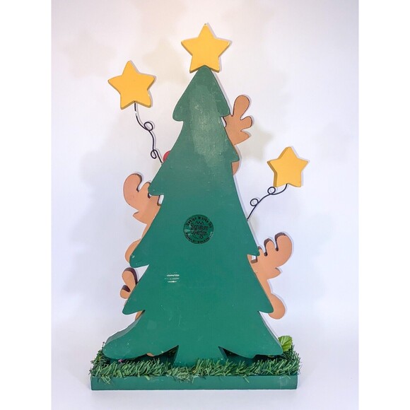 Christmas Wooden 16" Tabletop Tree Reindeer Candy Cane Star Ornament Rustic Déco - Picture 3 of 5